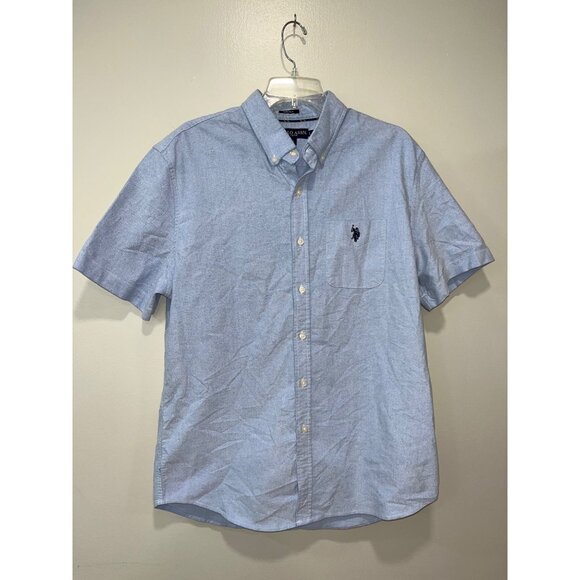 US Polo Assn Mens Button-Down Shirt Size Large Blue Stretch - Picture 1 of 9